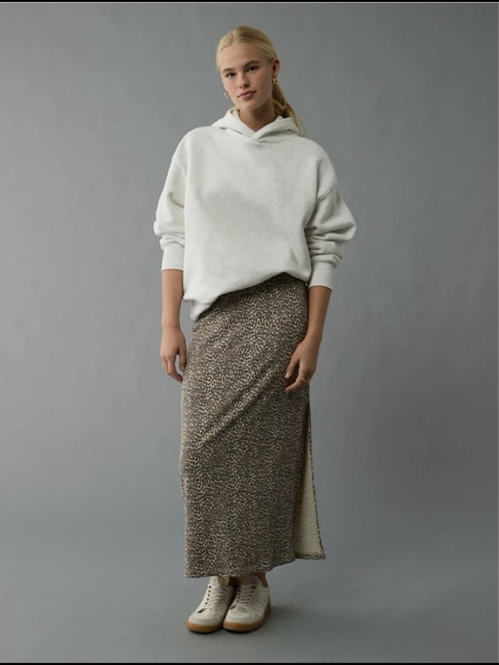 American Eagle Women’s Neutral Leopard Print Maxi Skirt